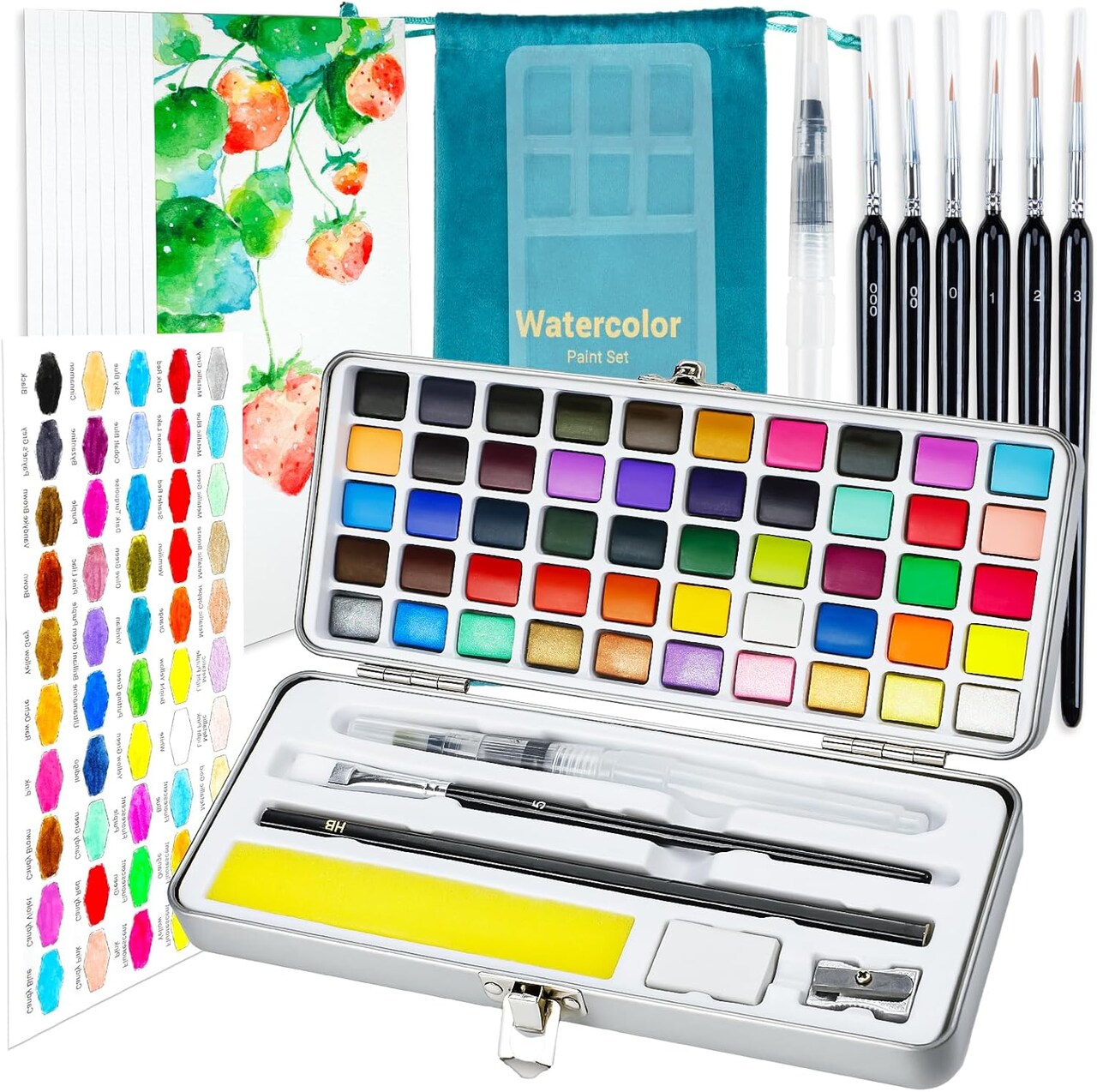 Watercolor Paint Set, 50 Colors in Portable Box Travel Watercolor Set